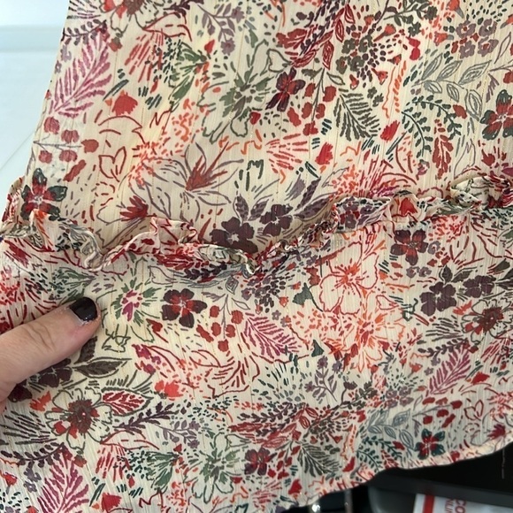 TORRID Multi Fall Floral/Leaf Colored Mini Tiered Chiffon Lurex Dress, Sz 6,EUC. - Picture 7 of 15